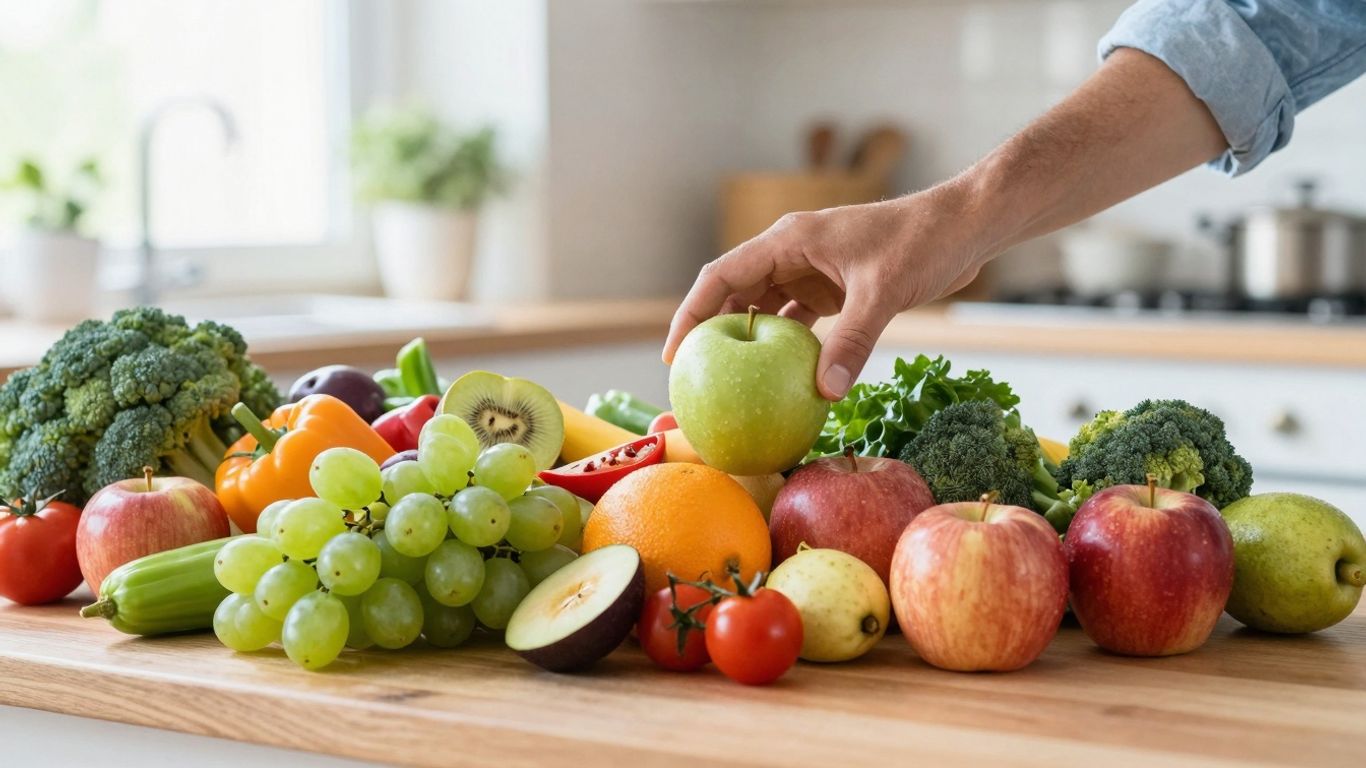 Frisches Obst und Gemüse auf einer Küchentheke