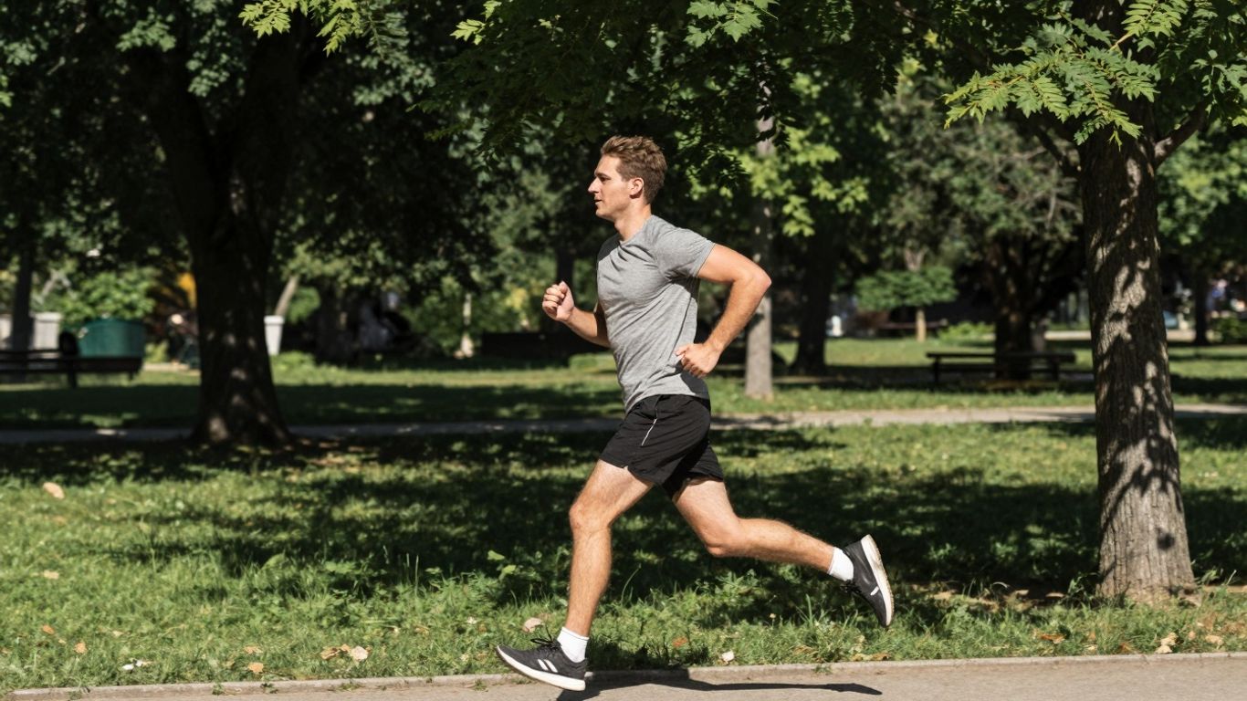 Person joggt im Park bei Sonnenschein