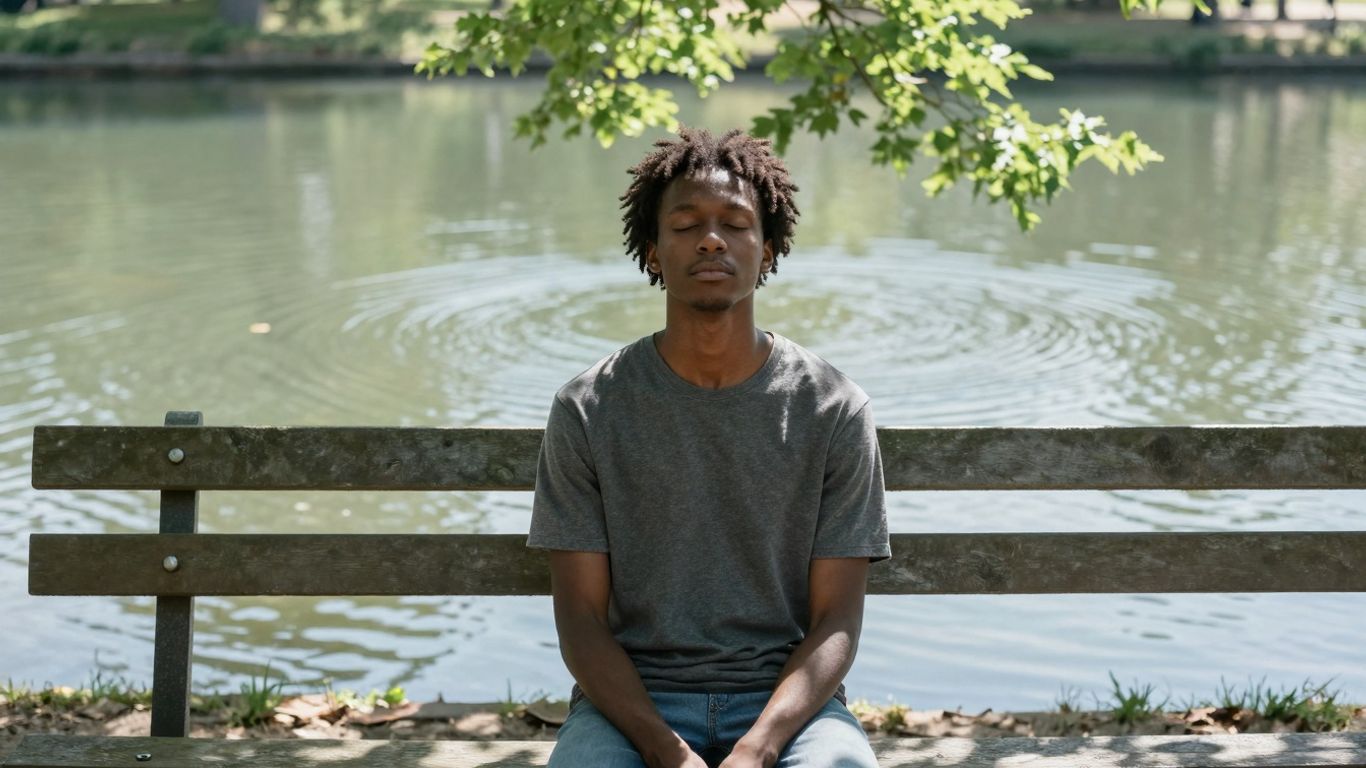 Person entspannt auf Parkbank im Sonnenlicht