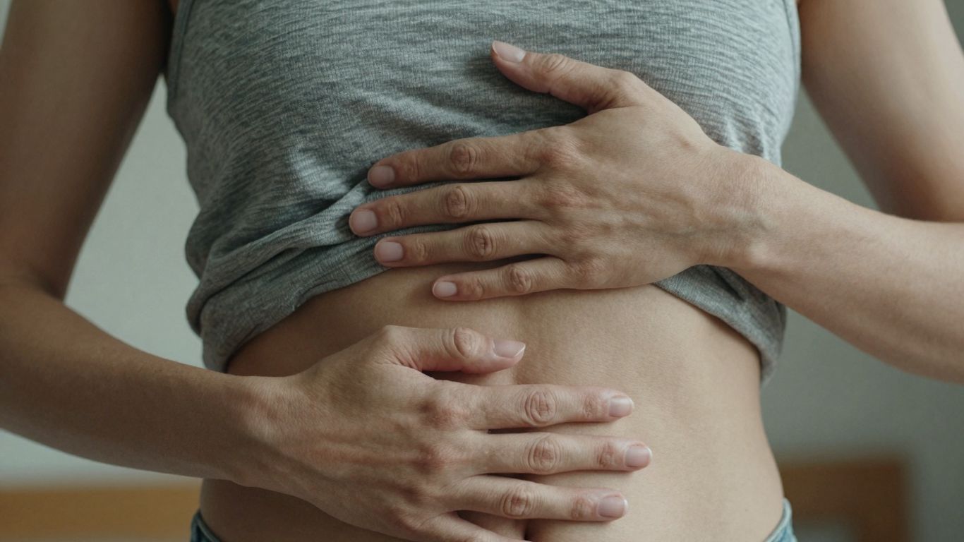 Person achtsam den eigenen Körper berührend